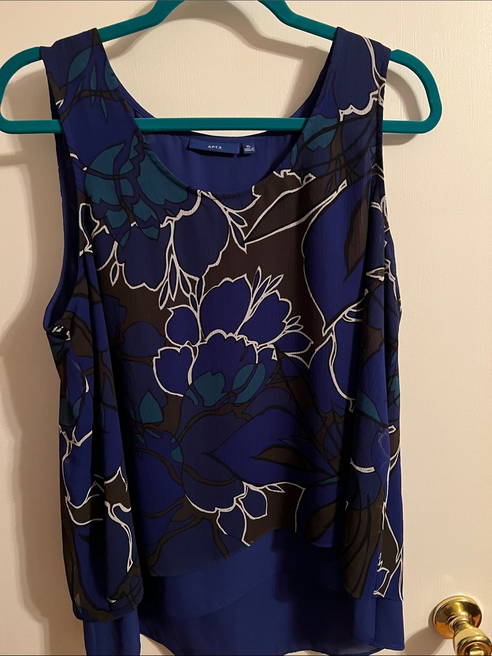 Apt. 9 Navy and Teal Floral Layered Sleeveless Top